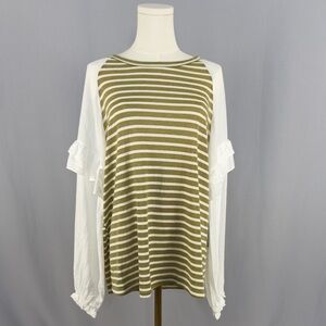 Doe & Rae Olive and White Striped Long Sleeve Top